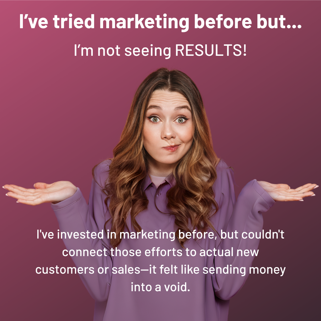 Confused woman with text: "I know I need to be online but..." "I don't know WHERE to start" "With so many platforms and constantly changing algorithms, I'm paralyzed by not knowing which digital strategies will actually work for my specific business."